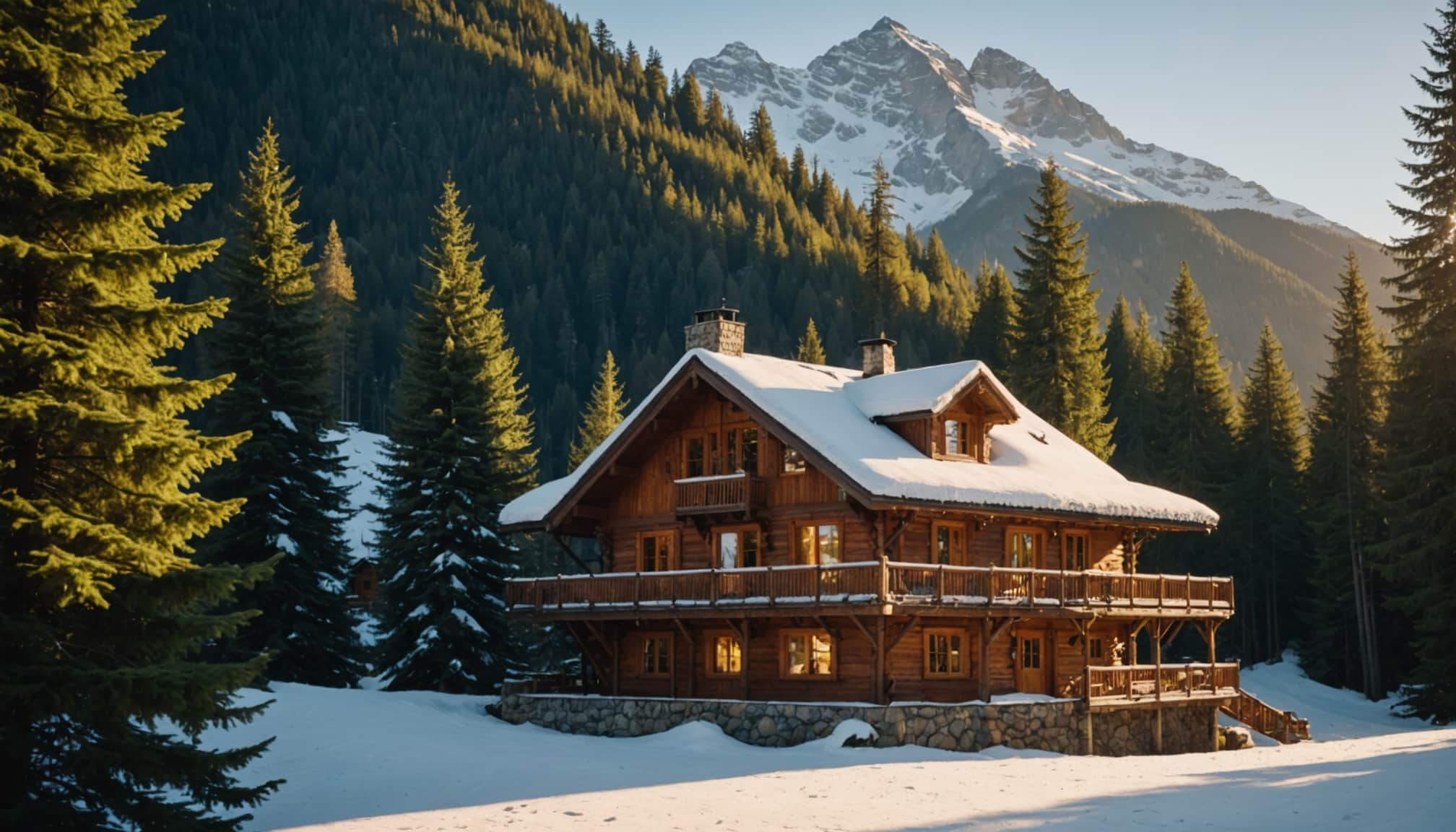 Investissement dans un chalet en station de ski  
Paysage montagneux avec des pistes enneigées